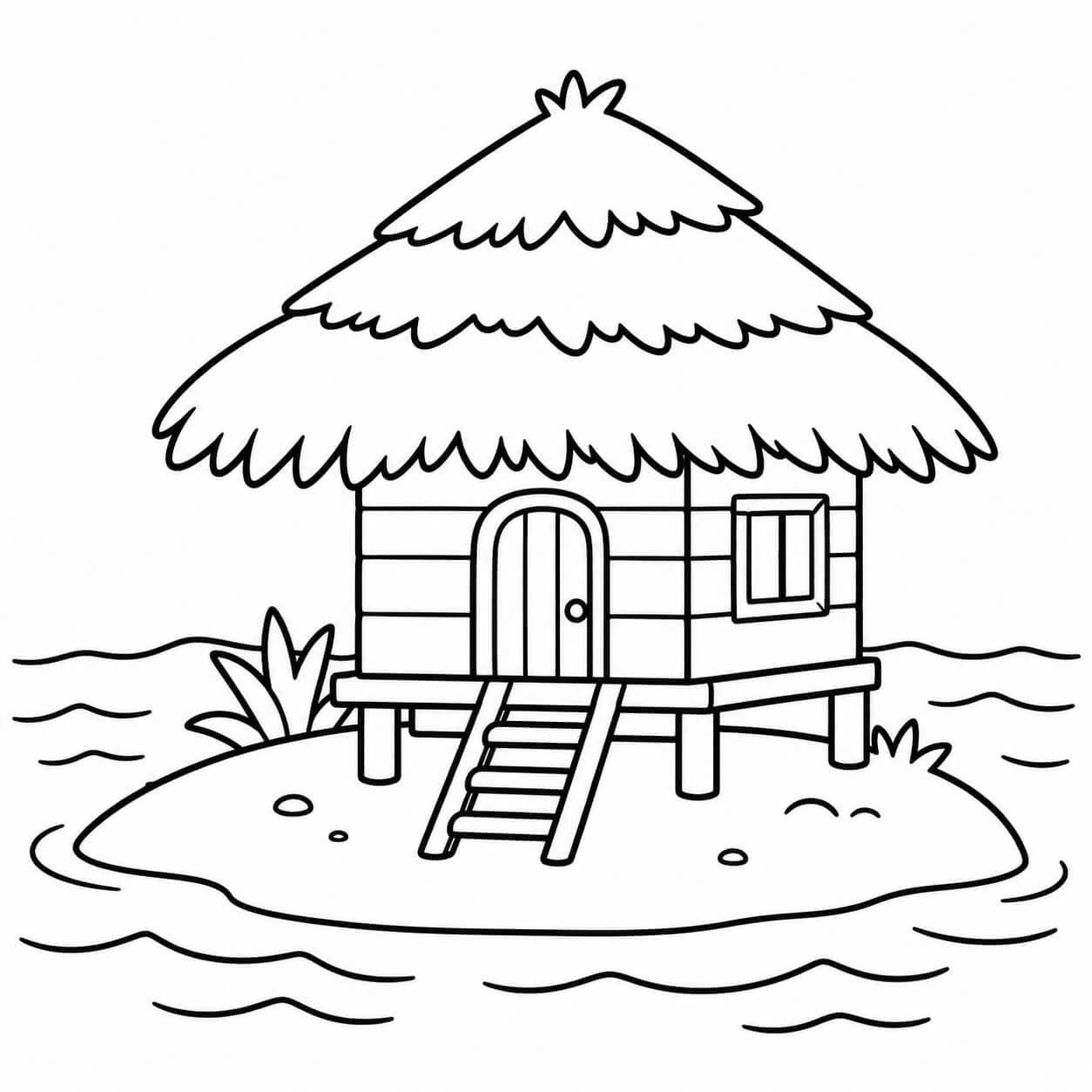 Ilha com cabana para colorir
