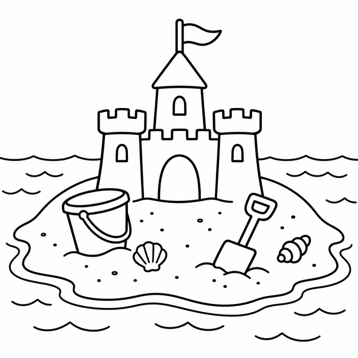 Ilha com castelo de areia para colorir