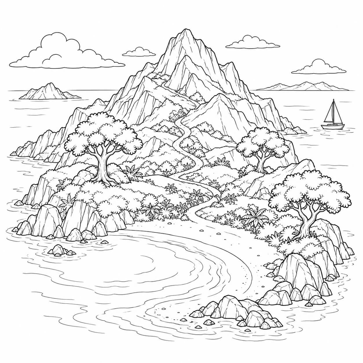 Ilha com montanha para colorir
