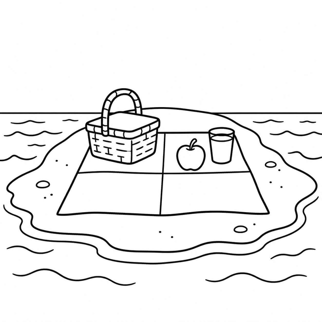 Ilha com piquenique para colorir