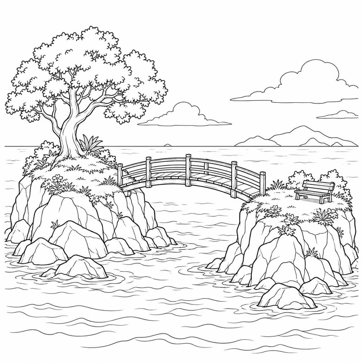 Ilha com ponte para colorir
