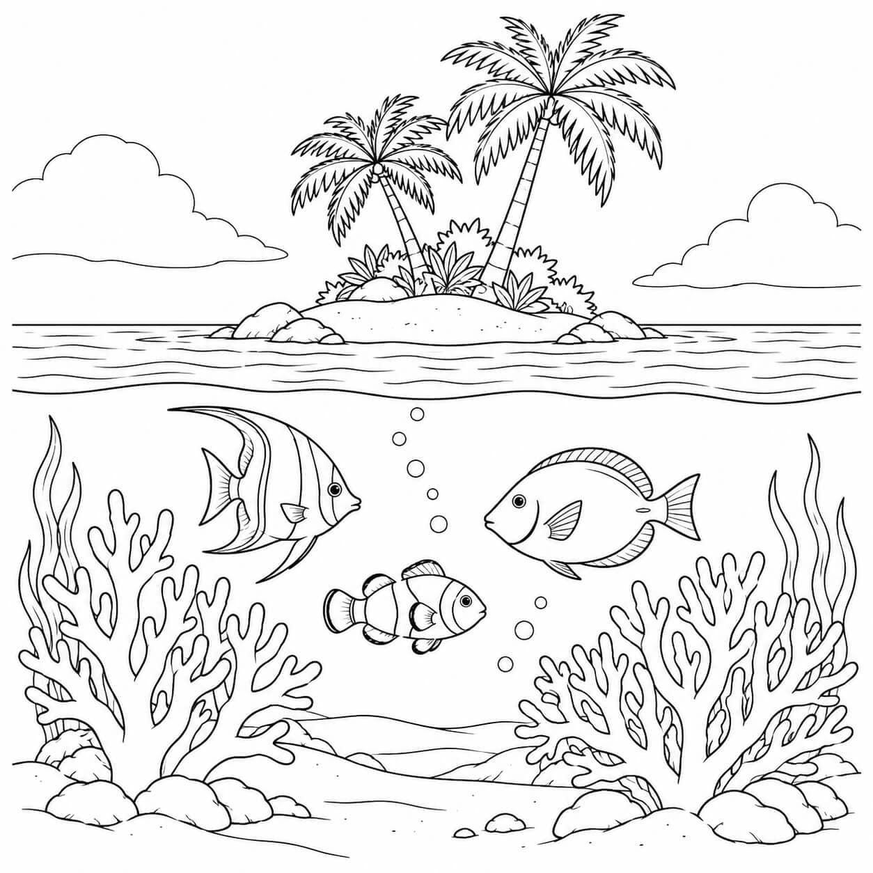 Ilha com recife para colorir