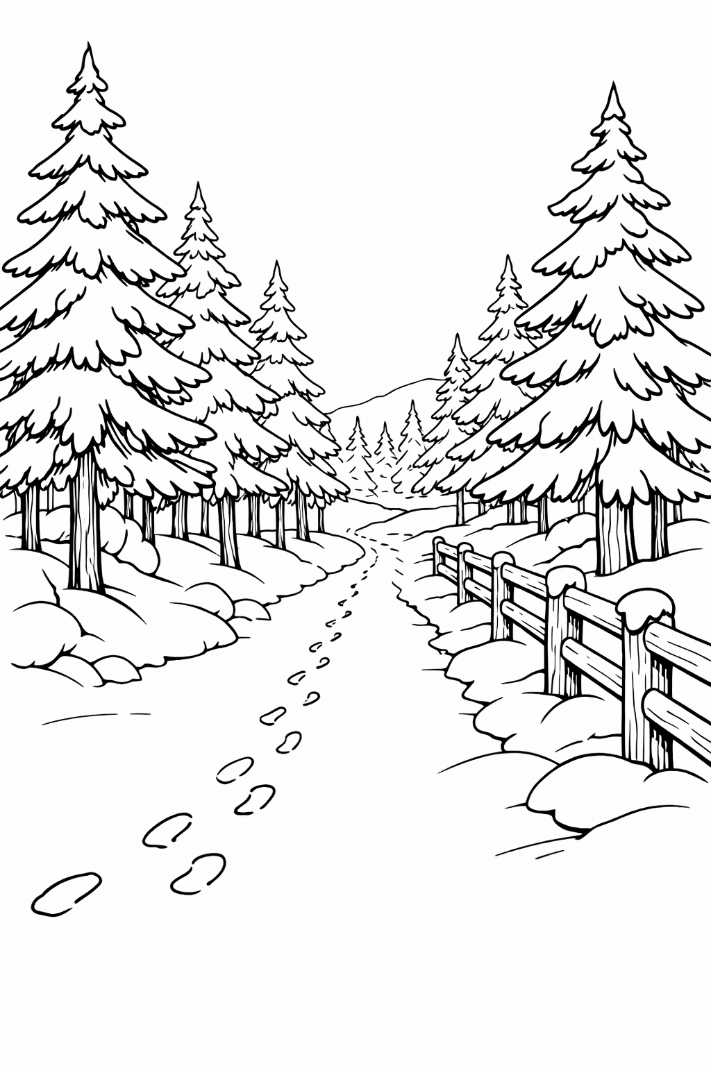 Caminho na neve para colorir