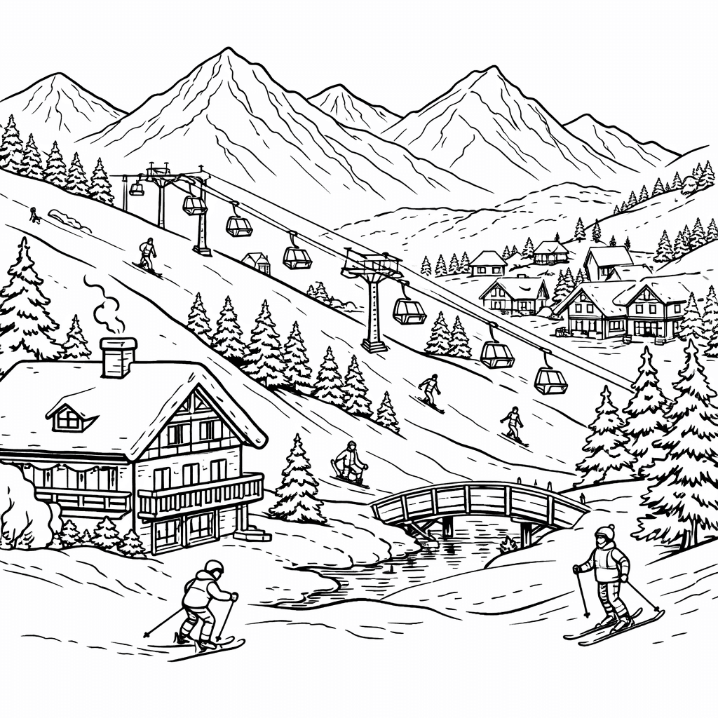 Estação de esqui para colorir