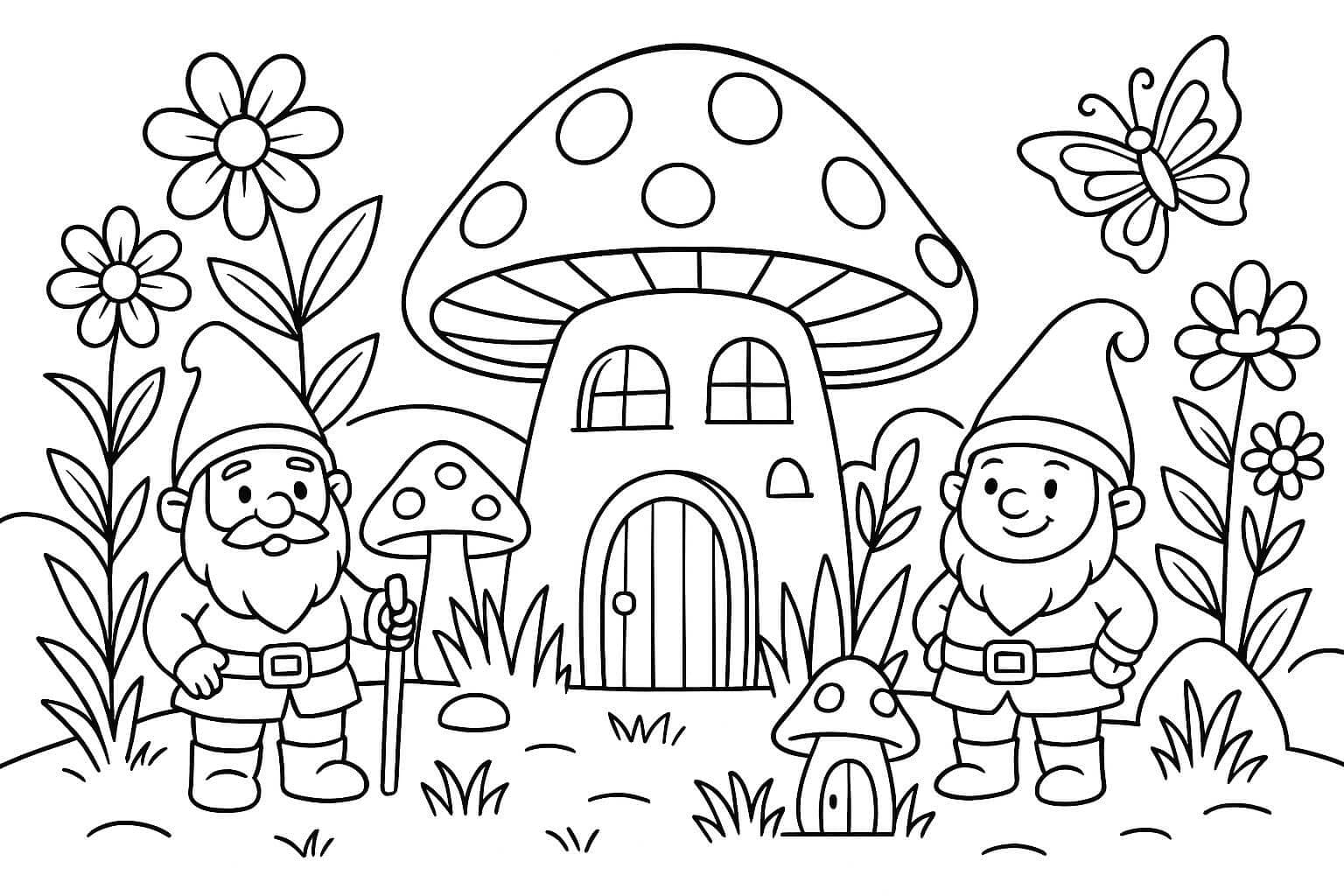 Jardim encantado com gnomos para colorir