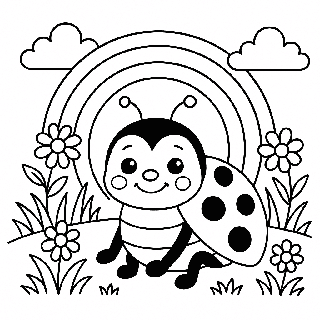 Joaninha com arco-íris para colorir