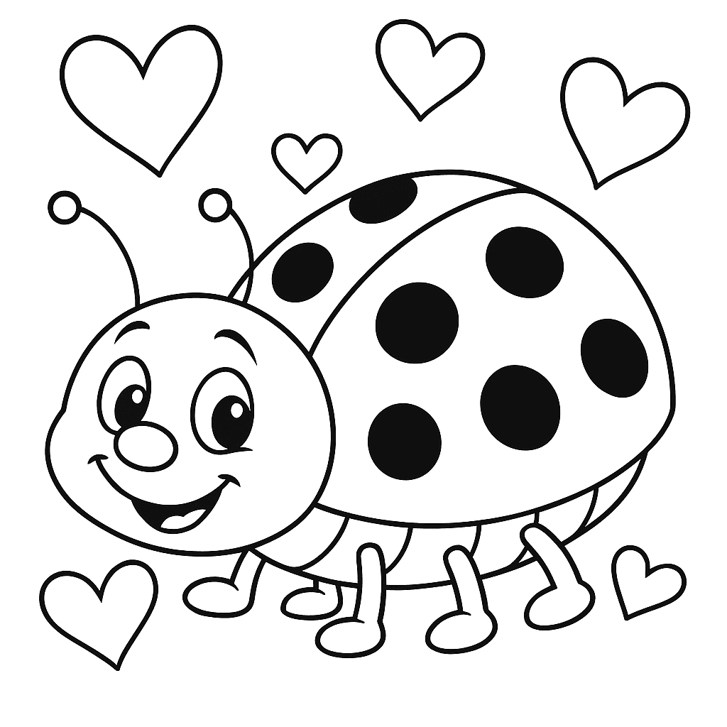 Joaninha com corações para colorir