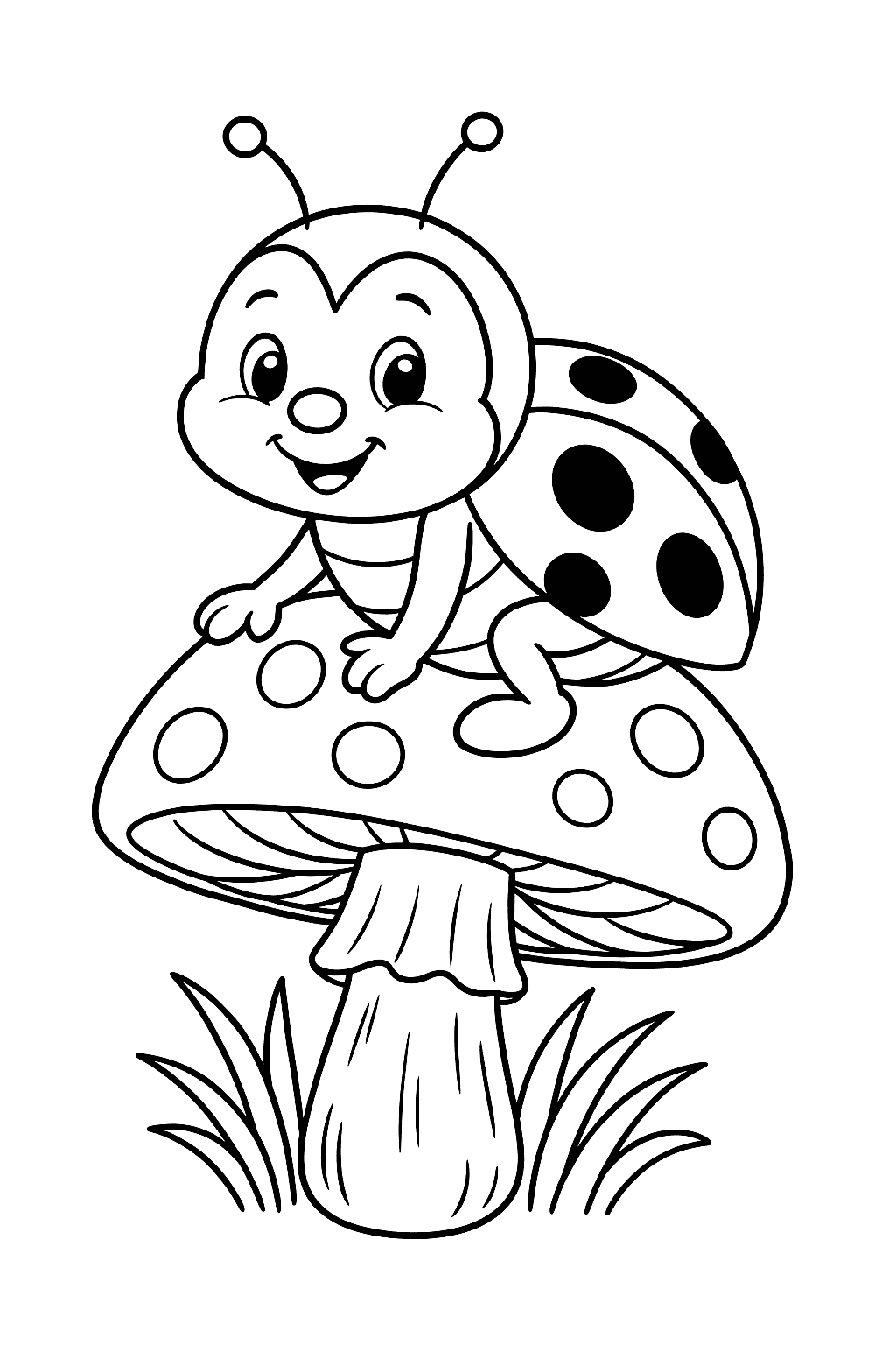 Joaninha no cogumelo para colorir