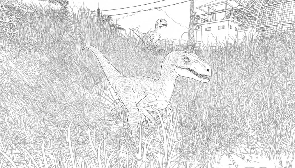 Jurassic Park dinossauros na grama para colorir