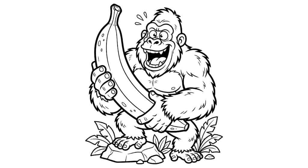 King Kong com banana para colorir