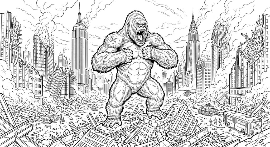 King Kong na cidade para colorir