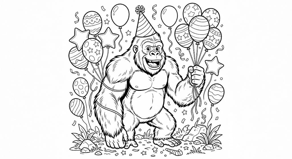 King Kong na festa para colorir