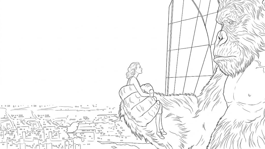 King Kong segurando mulher para colorir