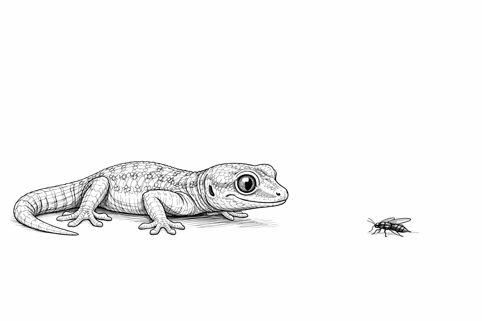 Lagartixa com inseto para colorir