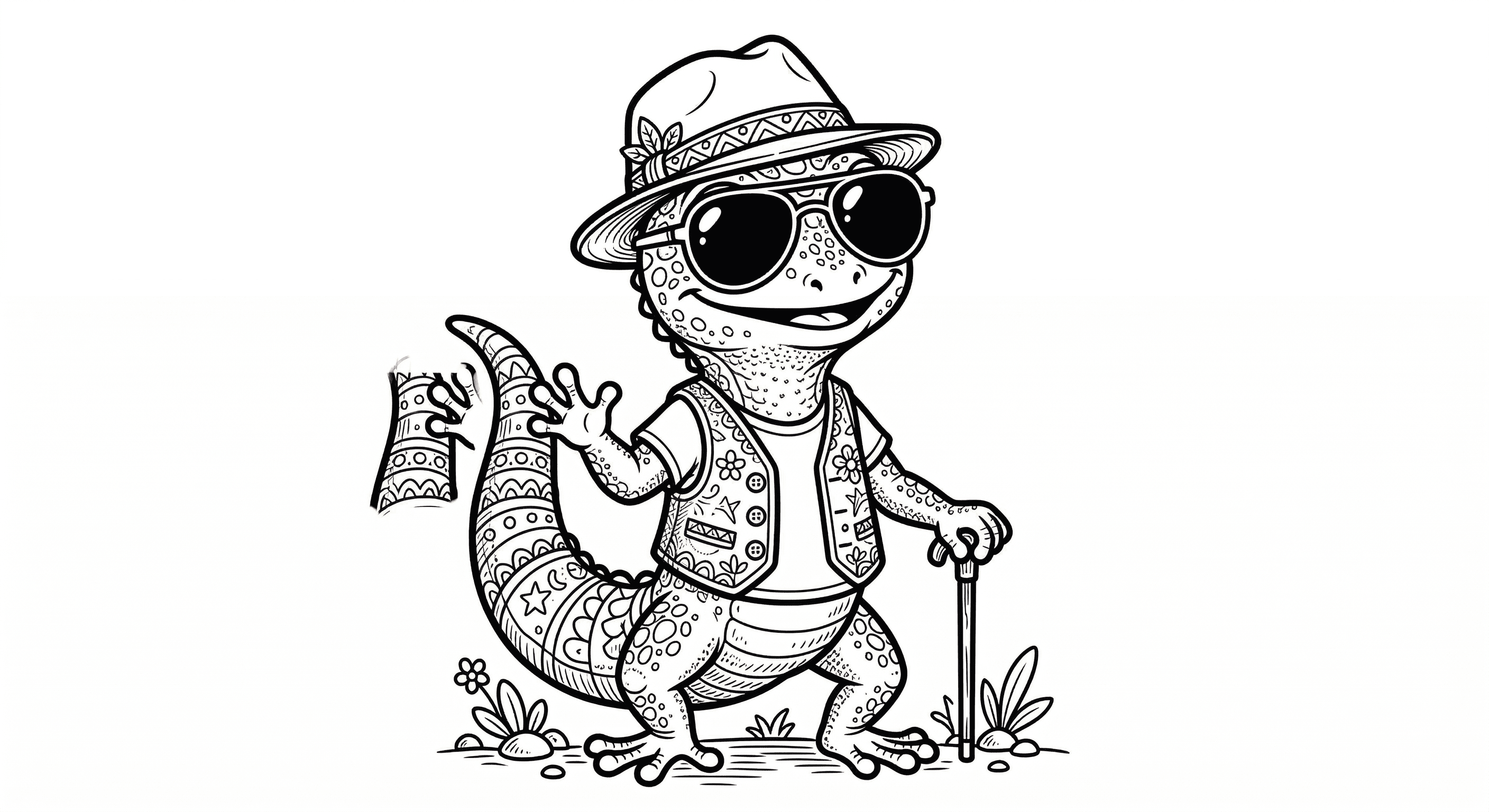 Lagartixa de óculos de sol para colorir