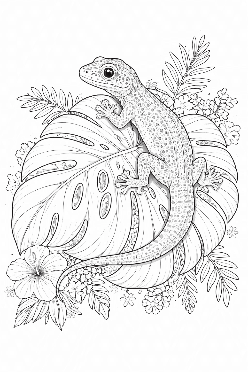 Lagartixa na planta para colorir