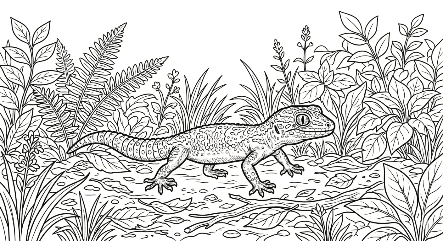 Lagartixa na selva para colorir