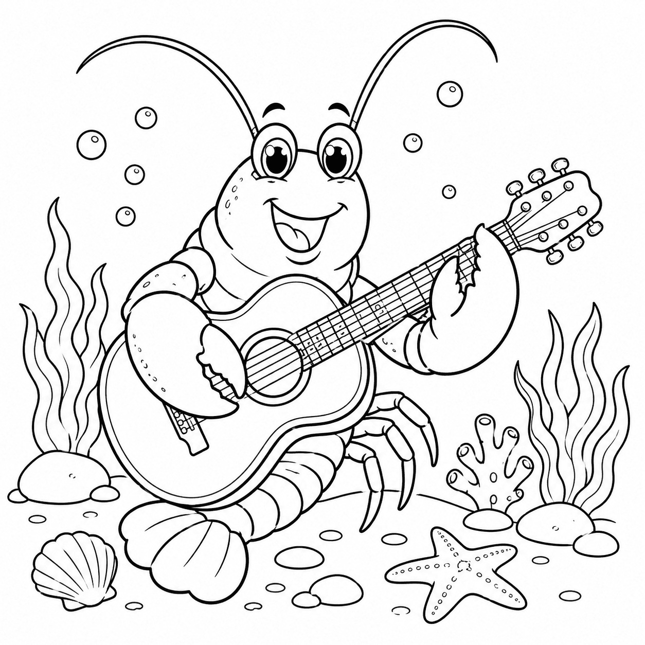 Lagosta tocando violão para colorir