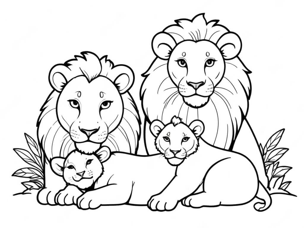 Família de leões para colorir