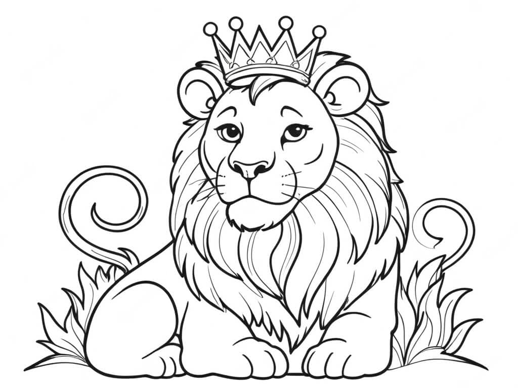 Leão com coroa para colorir
