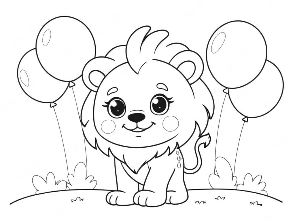 Leão e balões para colorir