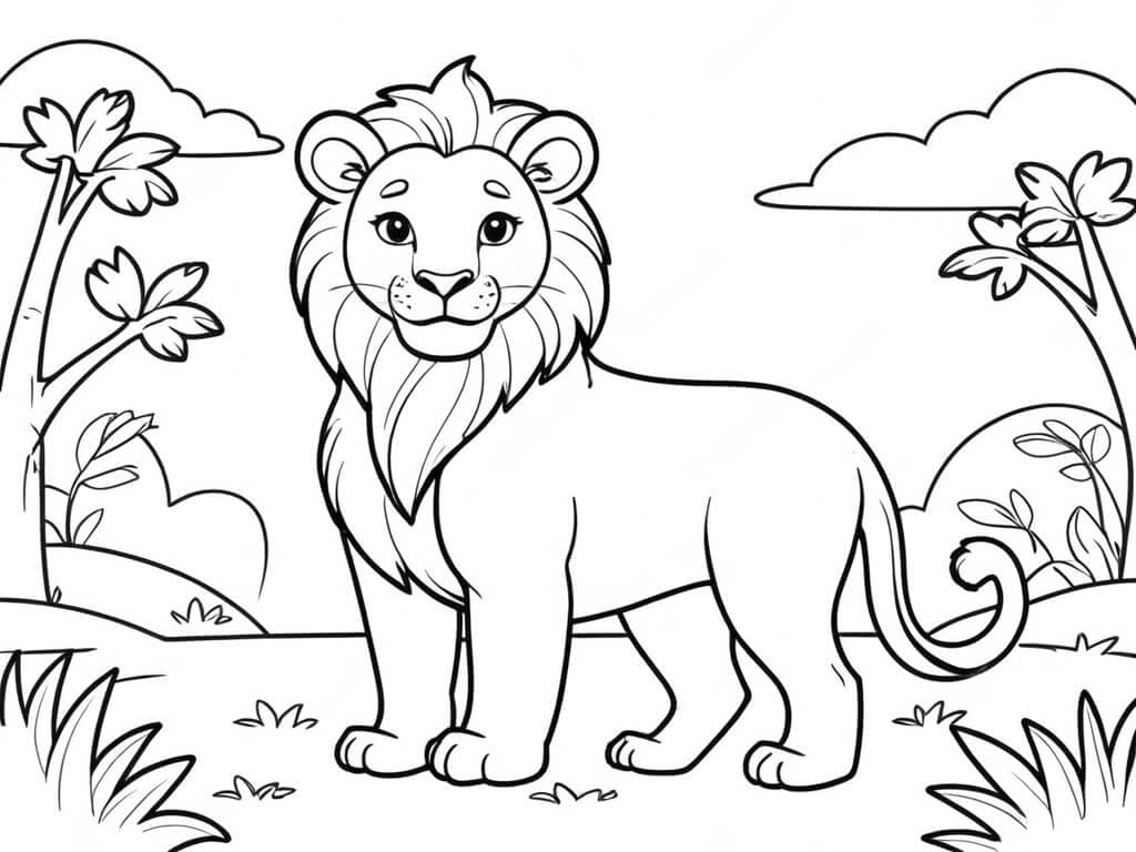 Leão feliz para colorir