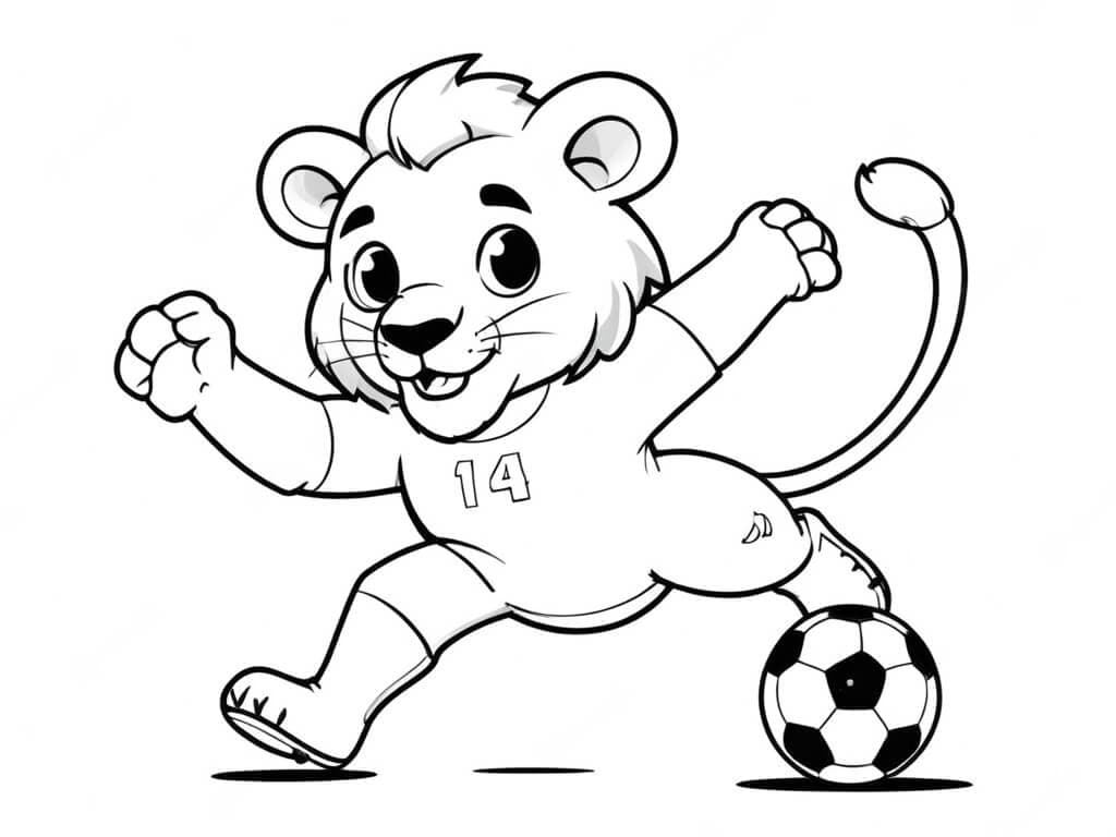 Leão jogando bola para colorir