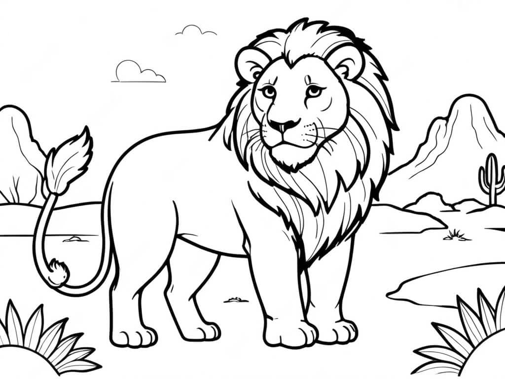 Leão no deserto para colorir