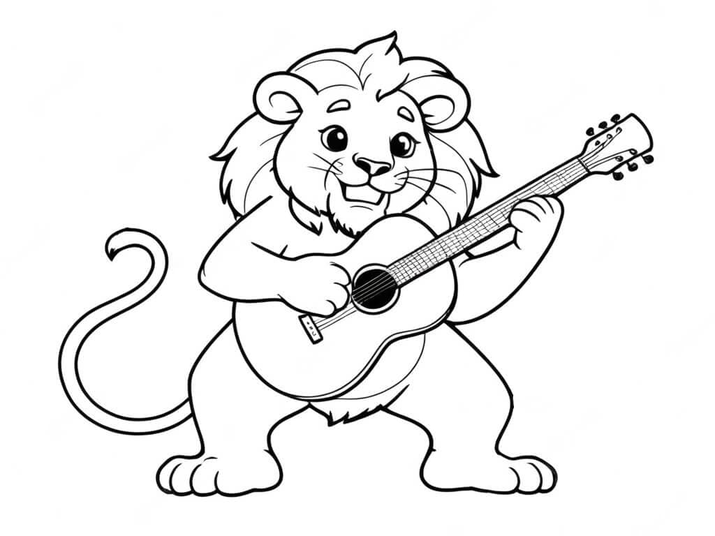 Leão tocando violão para colorir