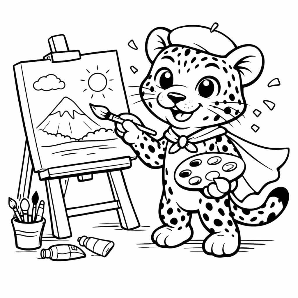Leopardo artista para colorir