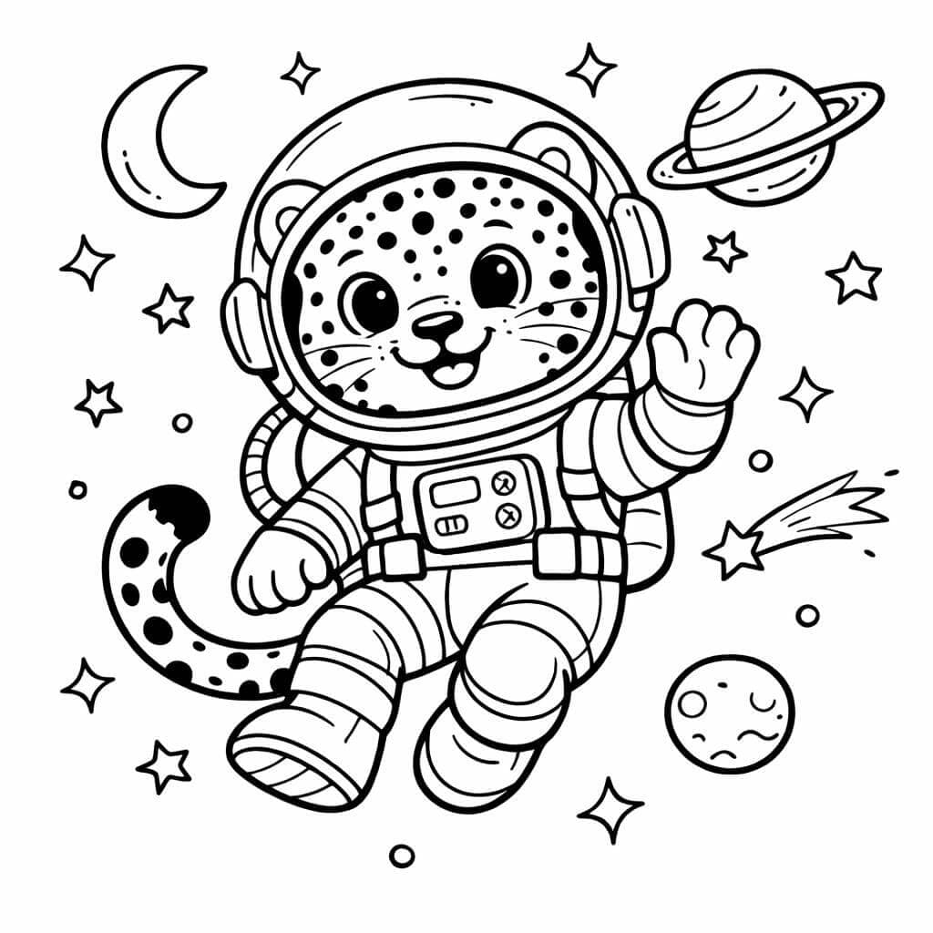 Leopardo astronauta para colorir