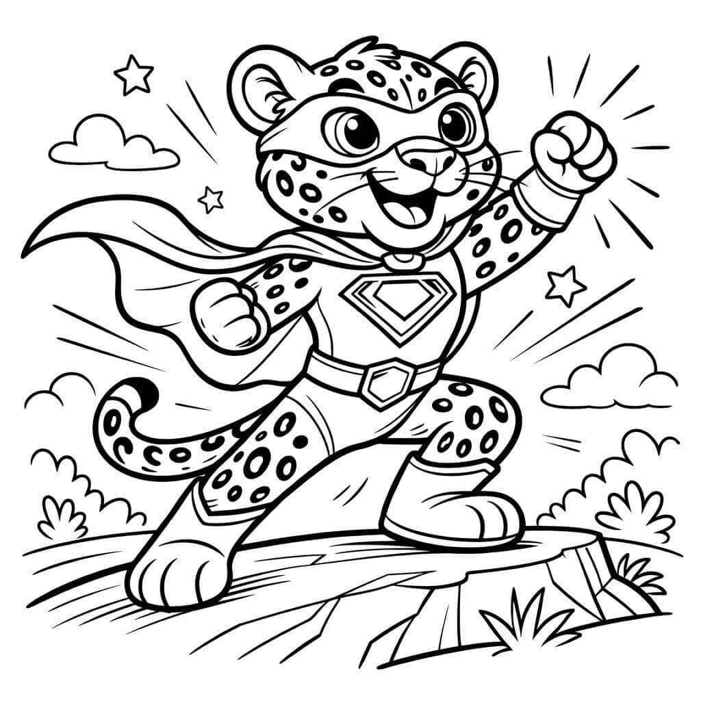 Leopardo super-herói para colorir