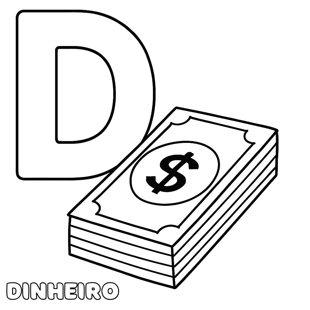Letra D de dinheiro para colorir