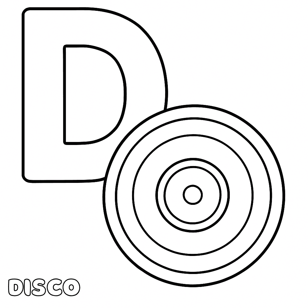 Letra D de disco para colorir