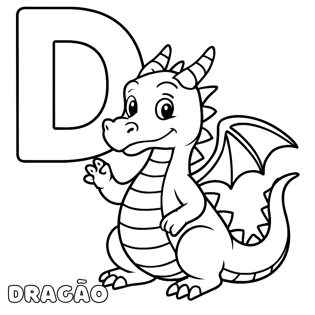 Letra D de dragão para colorir
