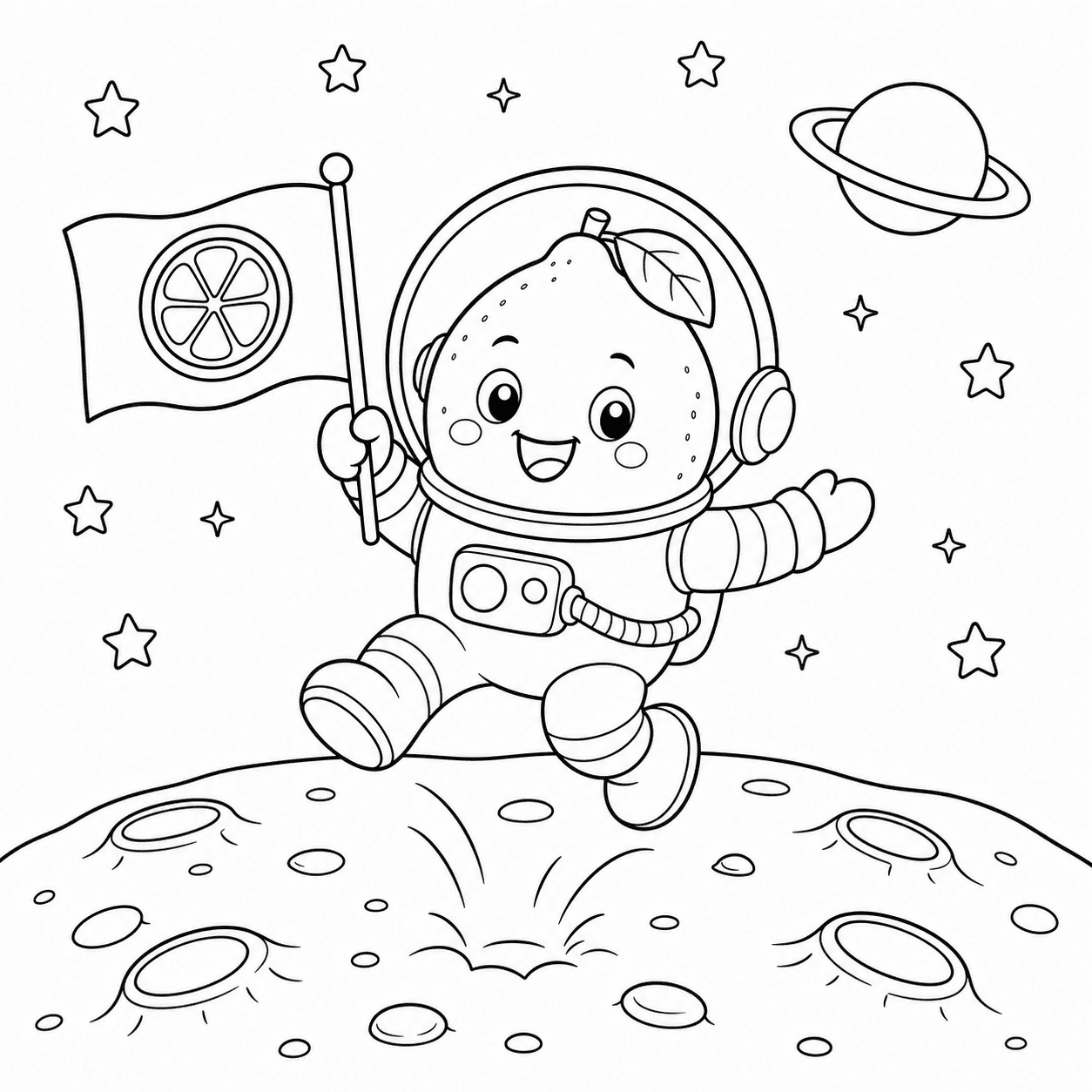 Limão astronauta explorando a Lua para colorir
