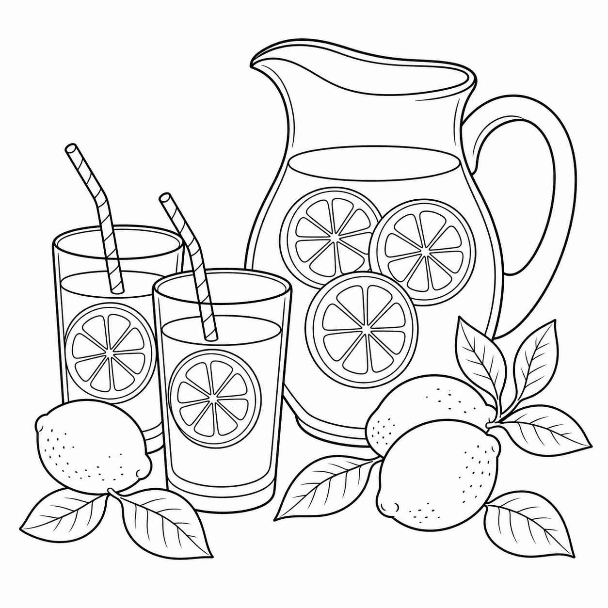 Jarra e copos de limonada para colorir