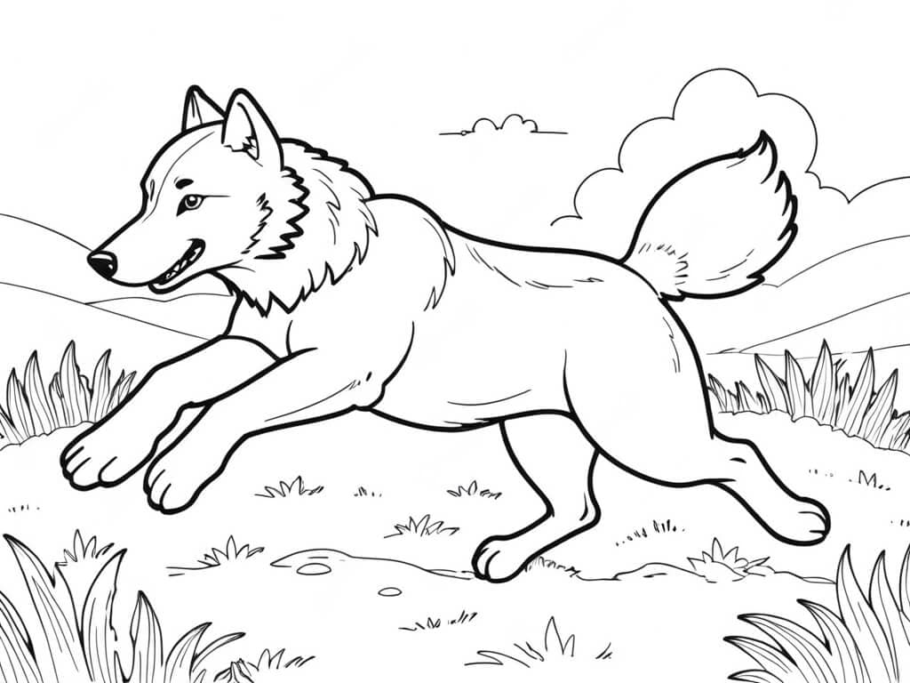 Lobo correndo no campo para colorir