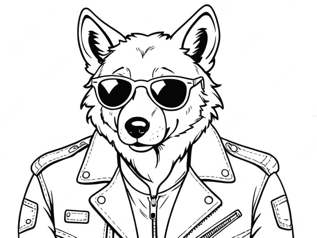 Lobo de jaqueta de couro para colorir