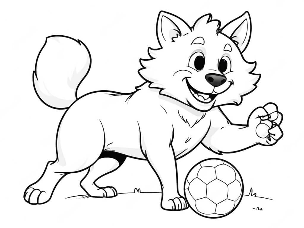Lobo jogando futebol para colorir