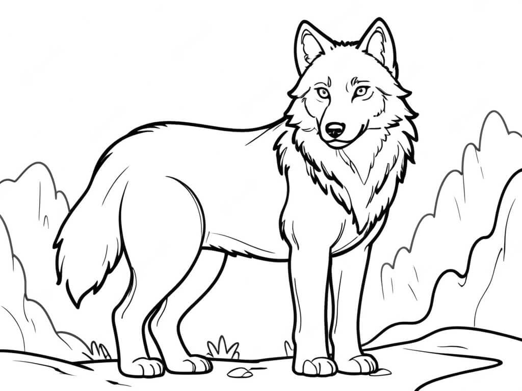 Lobo nas montanhas para colorir