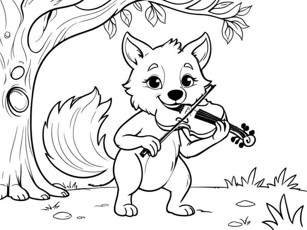 Lobo tocando violino para colorir