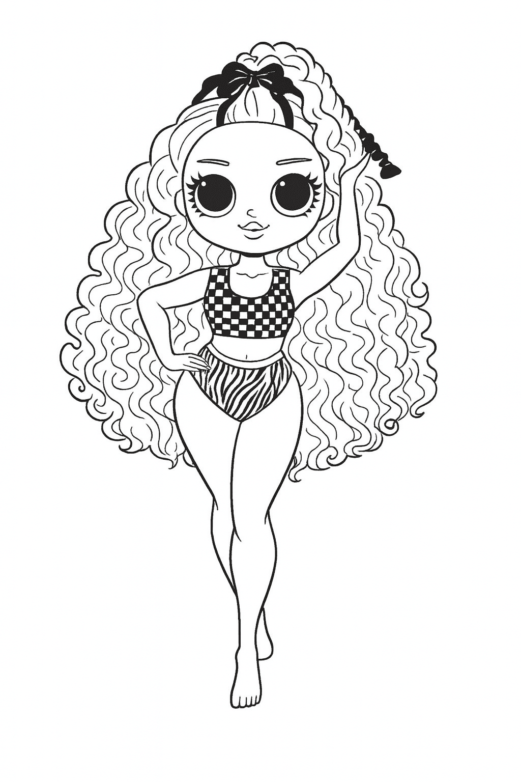 Boneca LOL de biquíni na praia para colorir