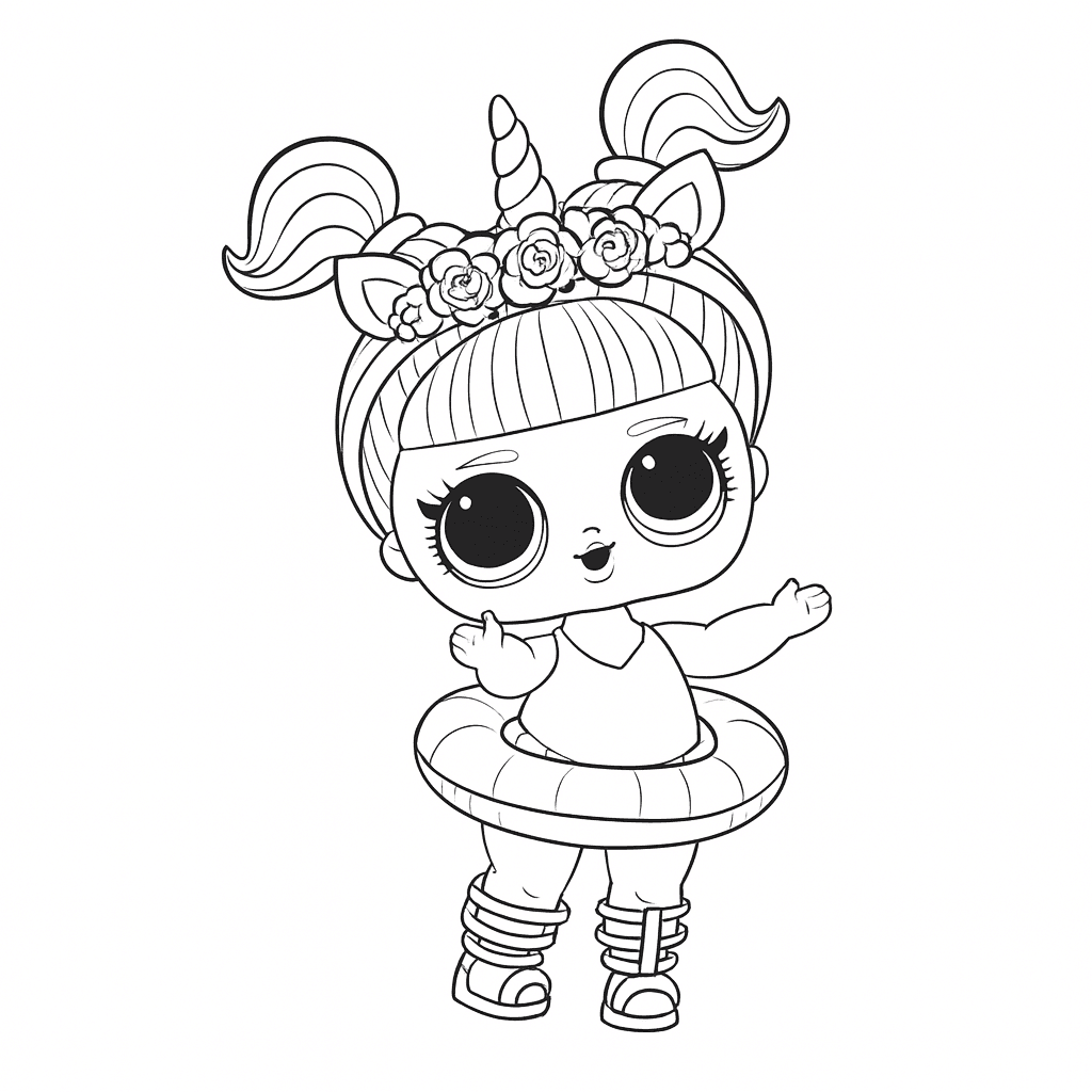 Boneca LOL com boia para colorir