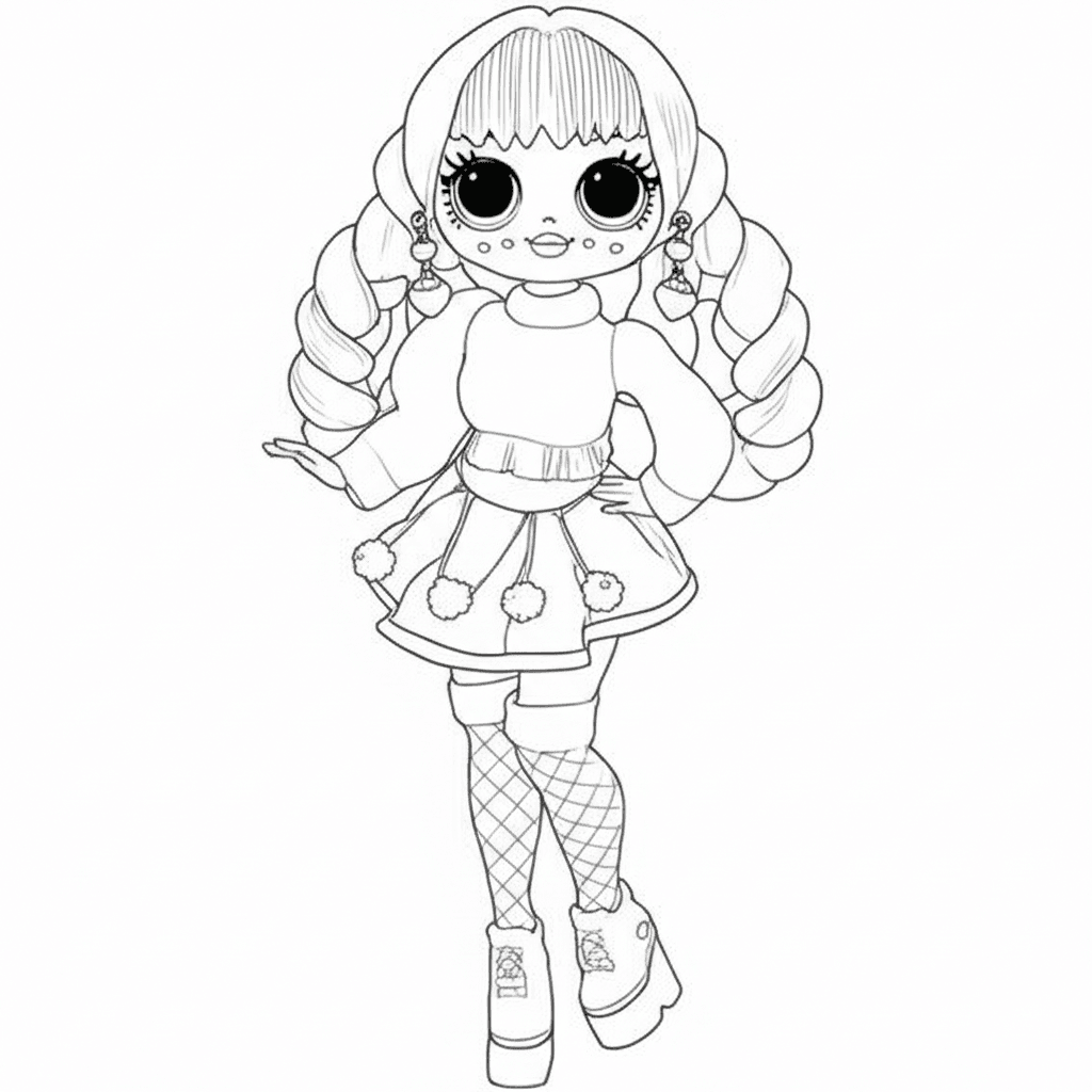 Boneca LOL de saia e sapato para colorir