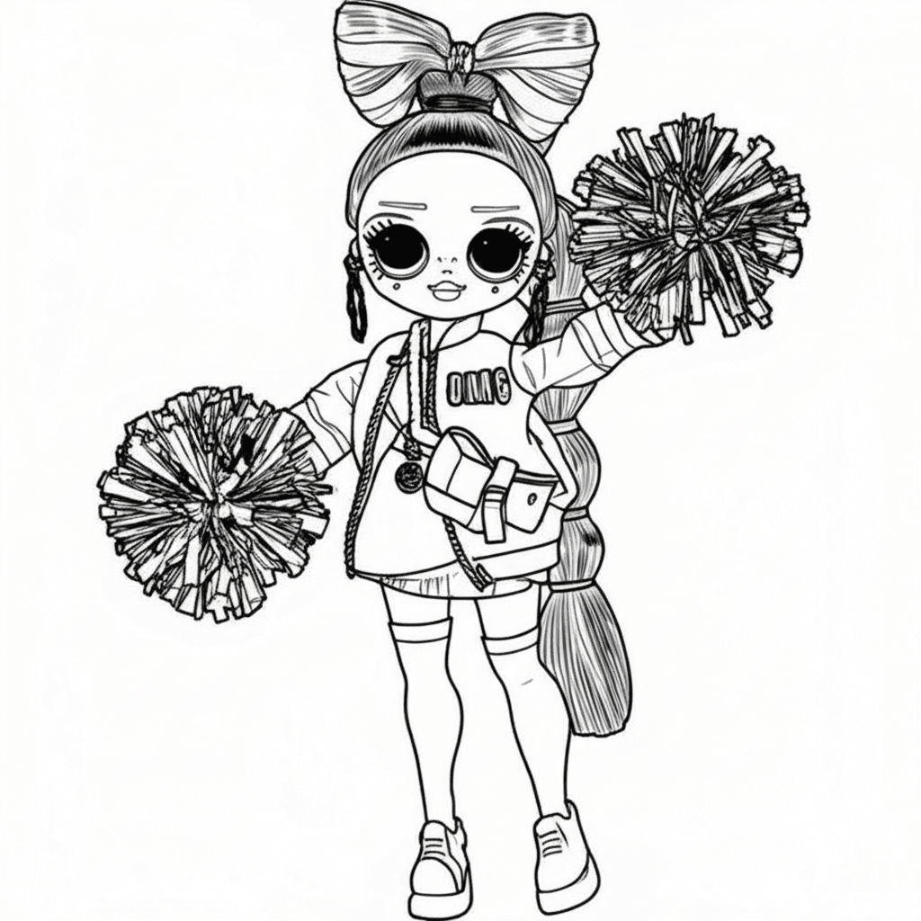 Boneca LOL torcedora com pompom para colorir