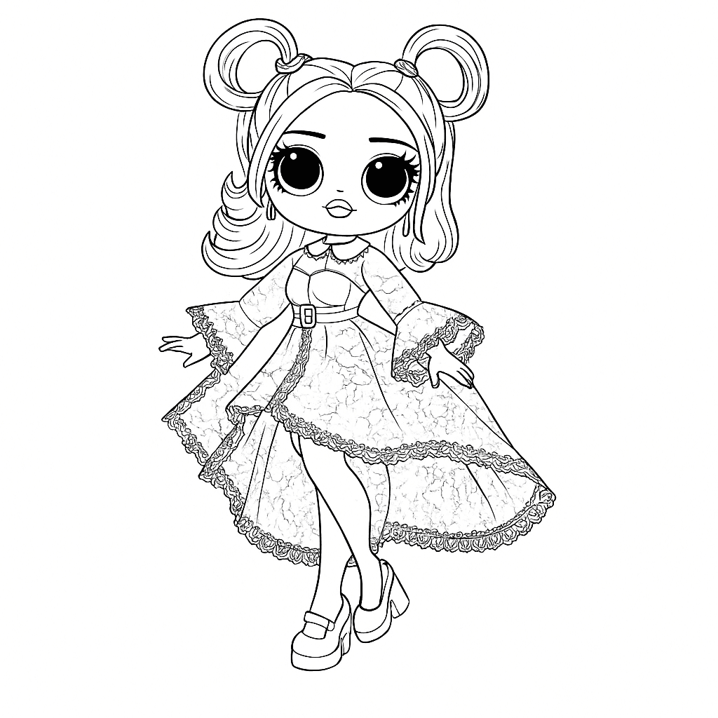 Boneca LOL com vestido preto para colorir