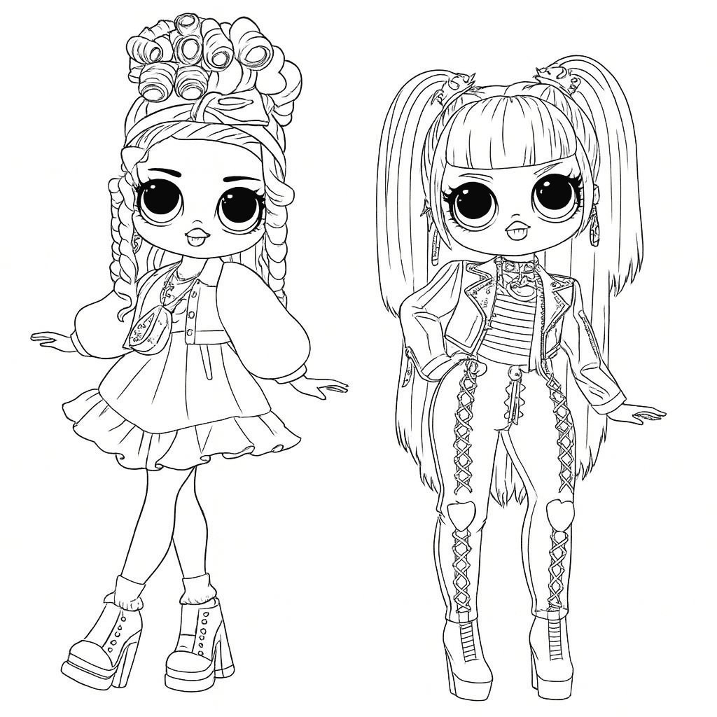 Duas bonecas LOL para colorir
