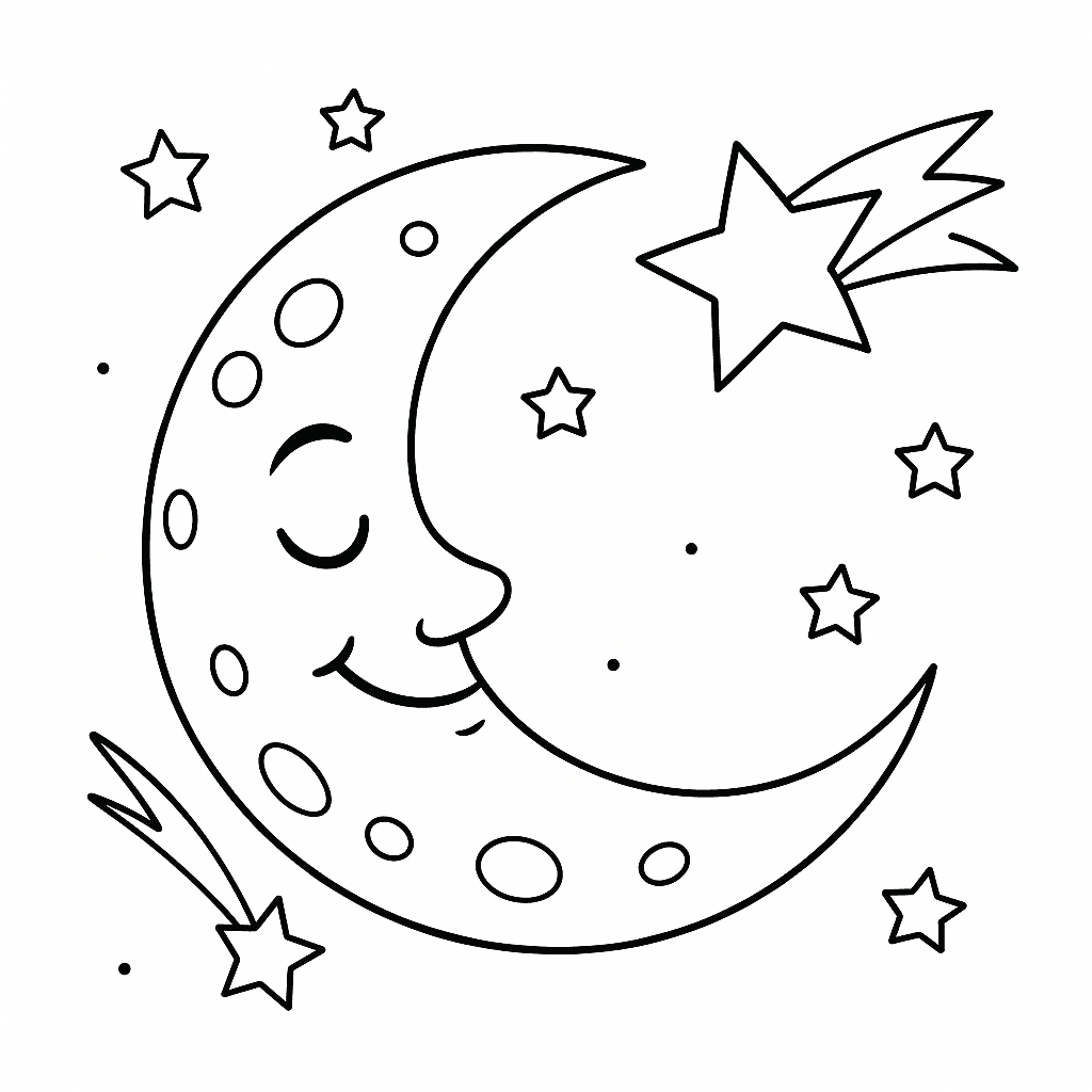 Lua com estrela cadente para colorir