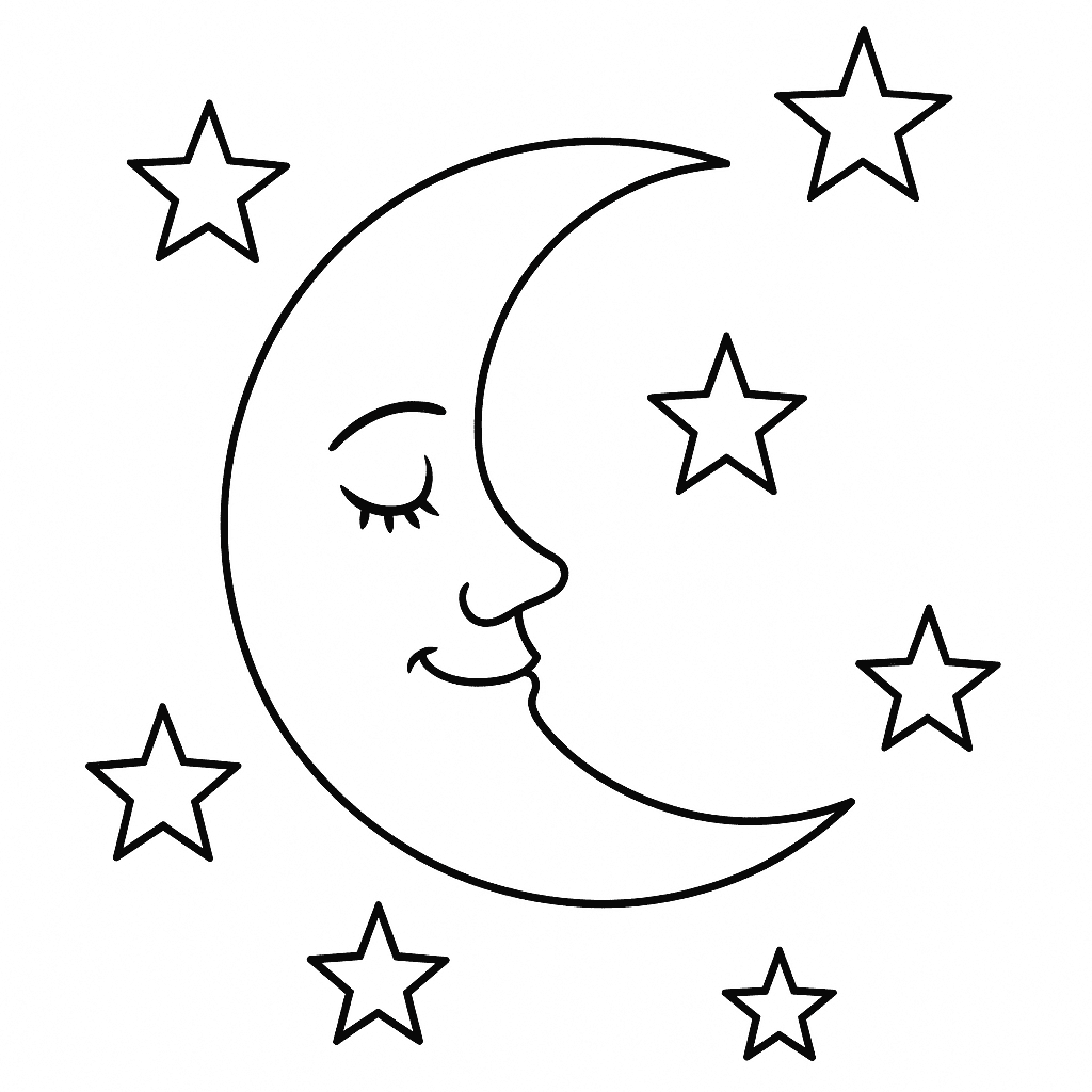 Lua com estrelas para colorir